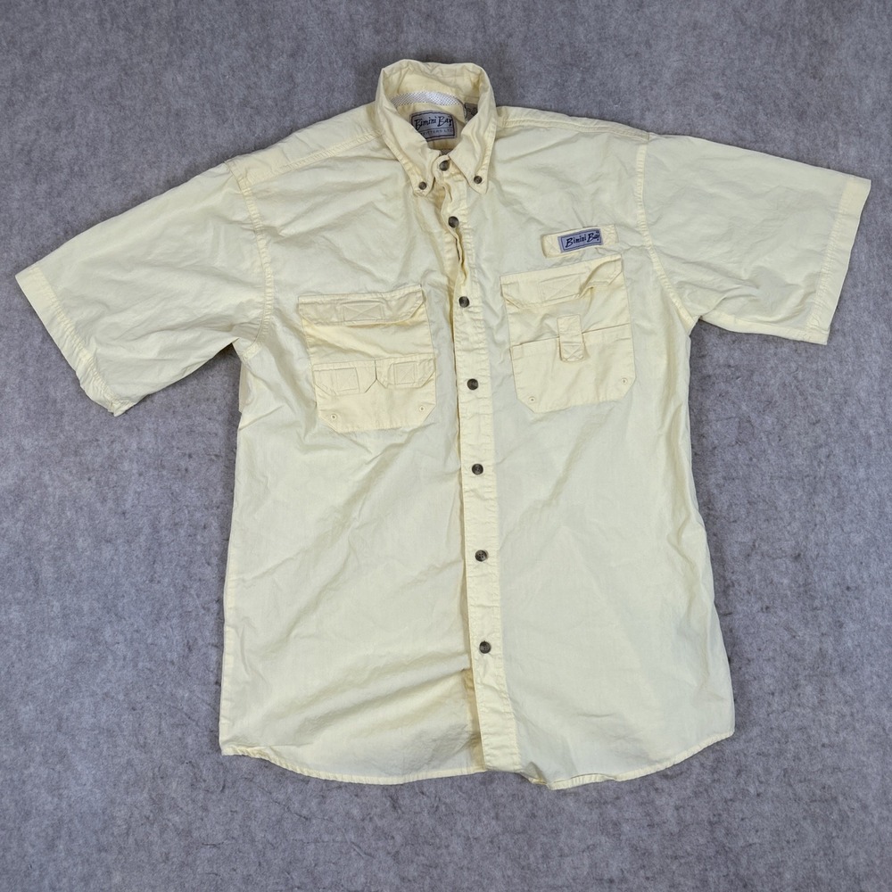 Bimini Bay Outfitters Mens Yellow Short Sleeve Button Up Fishing Shirt Size M